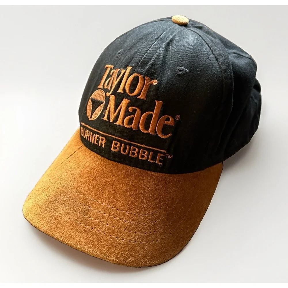 Vintage TaylorMade Burner Bubble Golf Hat Mens Adjustable Black Twill Suede USA